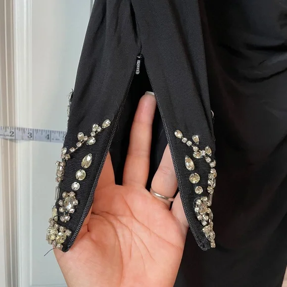 Mac Duggal Women's leena Foldover Long Sleeve Jeweled Midi Dress - Picture 6 of 14